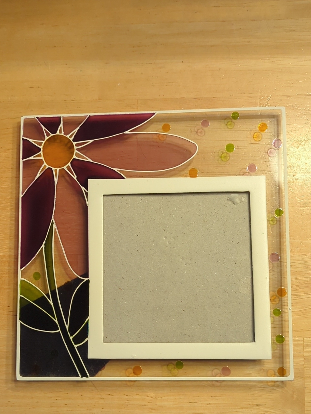ELSA Purple Floral Stained-Glass Photo Frame with Yellow Center.